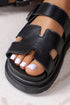 Faux Leather Hollow Out Buckle Strap Flat Slippers
