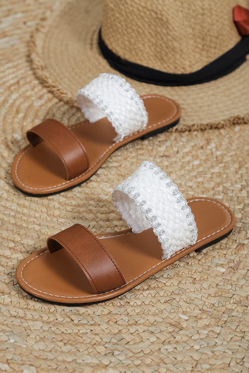 Faux Leather Interwoven Strap Open Toe Slide Slippers