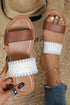 Faux Leather Interwoven Strap Open Toe Slide Slippers