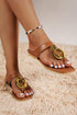 Faux Leather Metal Ring Accent Square Toe Flat Slippers