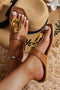 Faux Leather Metal Ring Accent Square Toe Flat Slippers