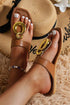 Faux Leather Metal Ring Accent Square Toe Flat Slippers
