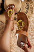 Faux Leather Metal Ring Accent Square Toe Flat Slippers