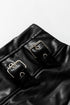 Faux Leather Retro Buckle Pleated Flared Midi Skirt