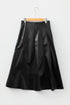 Faux Leather Retro Buckle Pleated Flared Midi Skirt