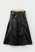 Faux Leather Retro Buckle Pleated Flared Midi Skirt