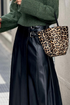 Faux Leather Retro Buckle Pleated Flared Midi Skirt