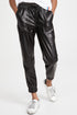 Faux Leather Smocked Waist Drawstring Jogger Pants