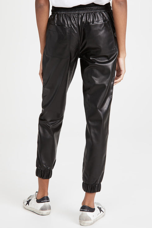 Faux Leather Smocked Waist Drawstring Jogger Pants