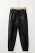 Faux Leather Smocked Waist Drawstring Jogger Pants