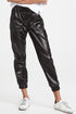 Faux Leather Smocked Waist Drawstring Jogger Pants