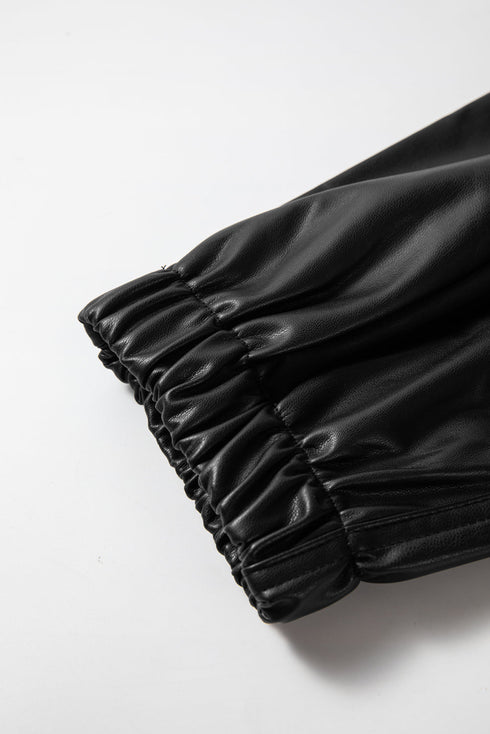 Faux Leather Smocked Waist Drawstring Jogger Pants
