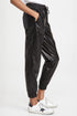 Faux Leather Smocked Waist Drawstring Jogger Pants