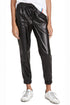 Faux Leather Smocked Waist Drawstring Jogger Pants