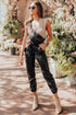 Faux Leather Smocked Waist Drawstring Jogger Pants