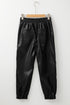 Faux Leather Smocked Waist Drawstring Jogger Pants