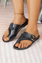 Faux Leather Toe Ring Strap Flat Slide Sandal
