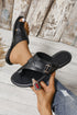 Faux Leather Toe Ring Strap Flat Slide Sandal