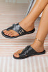 Faux Leather Toe Ring Strap Flat Slide Sandal