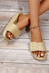 Faux Leather Wide Strap Buckle Detail Platform Slides