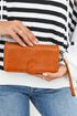 Faux Leather Zip Around Wrist Strap Long Wallet