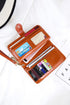 Faux Leather Zip Around Wrist Strap Long Wallet