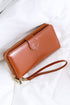 Faux Leather Zip Around Wrist Strap Long Wallet