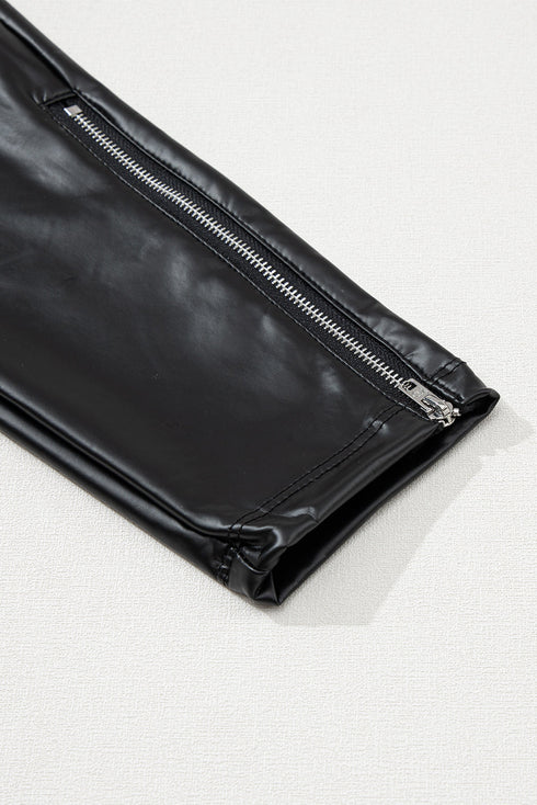 Faux Leather Zipped Detail Solid Bodycon Leggings