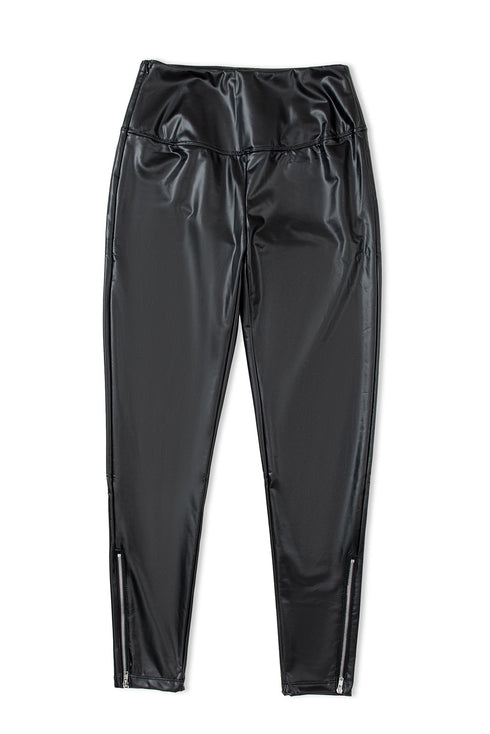 Faux Leather Zipped Detail Solid Bodycon Leggings