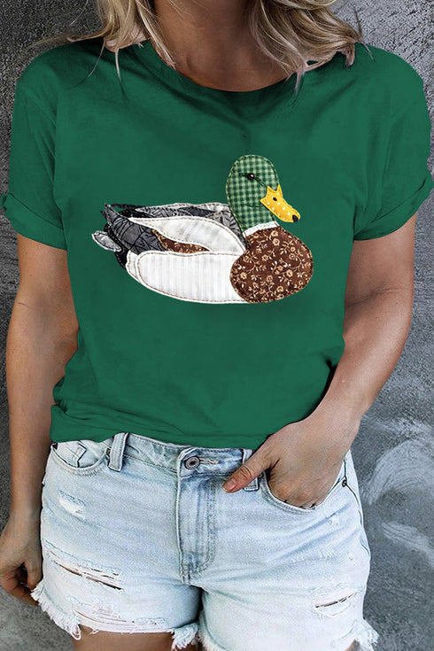 Faux Patchwork Mallard Duck Graphic Animal Print Tee