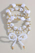 Faux Pearl Beaded Heart Charm And Bow Bracelet Set