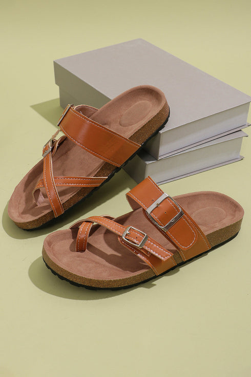 Faux Suede Adjustable Strap Toe Ring Slide Slippers