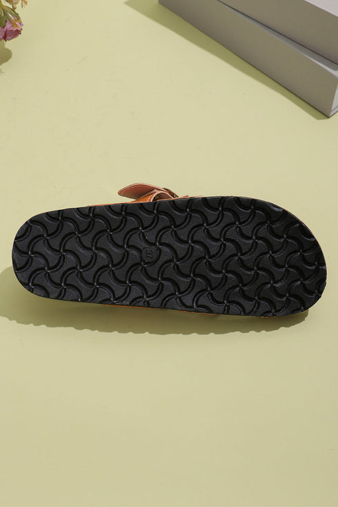 Faux Suede Adjustable Strap Toe Ring Slide Slippers