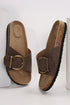 Faux Suede Buckle Strap Thick Sole Platform Slippers