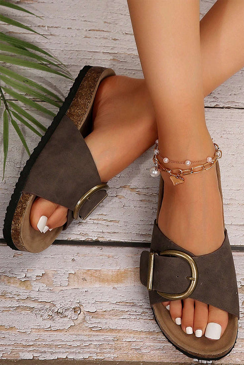 Faux Suede Buckle Strap Thick Sole Platform Slippers