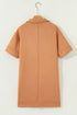 Faux Suede Collared V Neck Short Sleeve Shift Mini Dress