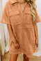 Faux Suede Collared V Neck Short Sleeve Shift Mini Dress