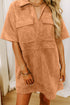Faux Suede Collared V Neck Short Sleeve Shift Mini Dress