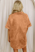 Faux Suede Collared V Neck Short Sleeve Shift Mini Dress