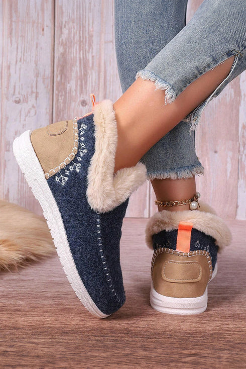 Faux Suede Patchwork Stitching Button Detail Ankle Boots