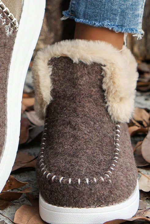 Faux Suede Patchwork Stitching Button Detail Ankle Boots