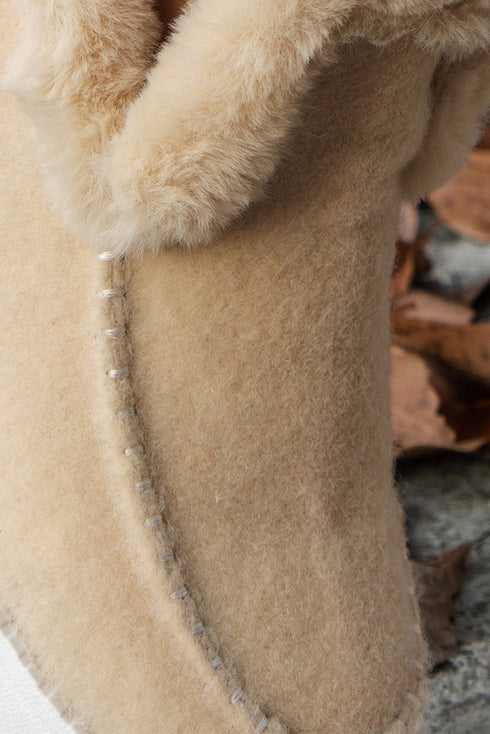Faux Suede Patchwork Stitching Button Detail Ankle Boots