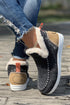 Faux Suede Patchwork Stitching Button Detail Ankle Boots