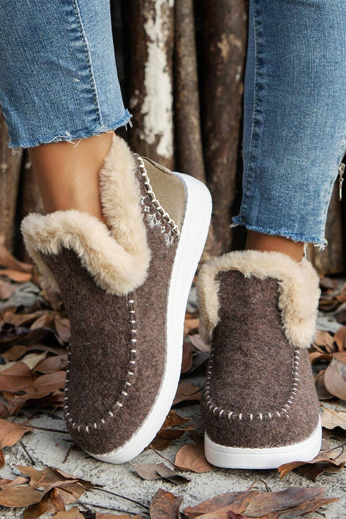Faux Suede Patchwork Stitching Button Detail Ankle Boots