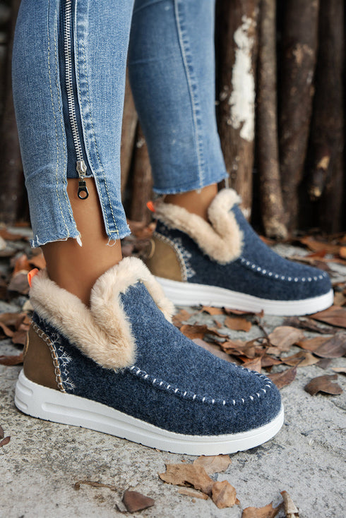 Faux Suede Patchwork Stitching Button Detail Ankle Boots
