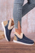 Faux Suede Patchwork Stitching Button Detail Ankle Boots