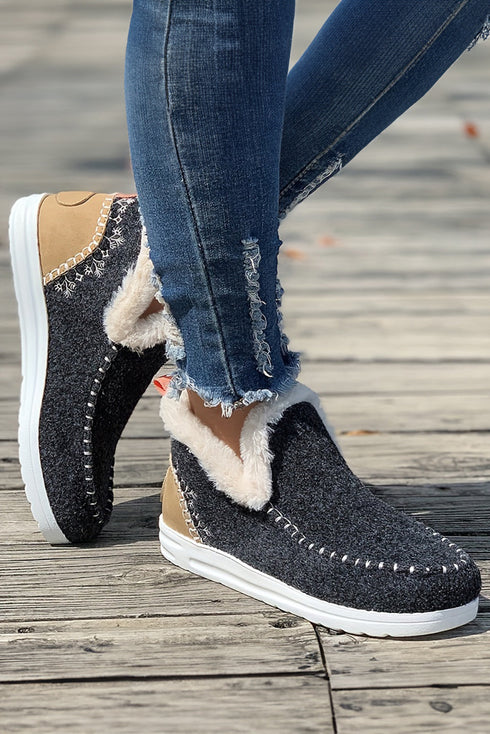 Faux Suede Patchwork Stitching Button Detail Ankle Boots