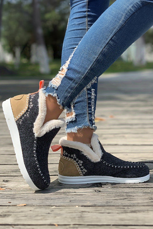 Faux Suede Patchwork Stitching Button Detail Ankle Boots