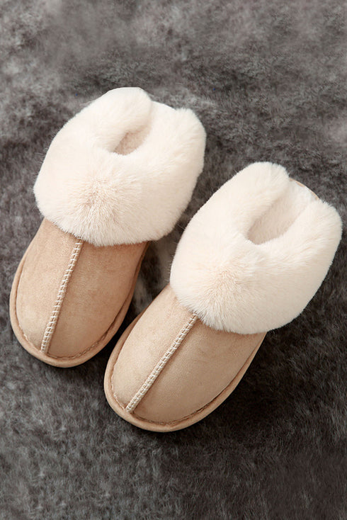 Faux Suede Plush Lined Cut And Sew Detail Slippers