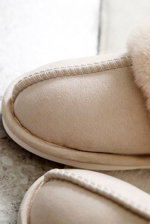 Faux Suede Plush Lined Cut And Sew Detail Slippers